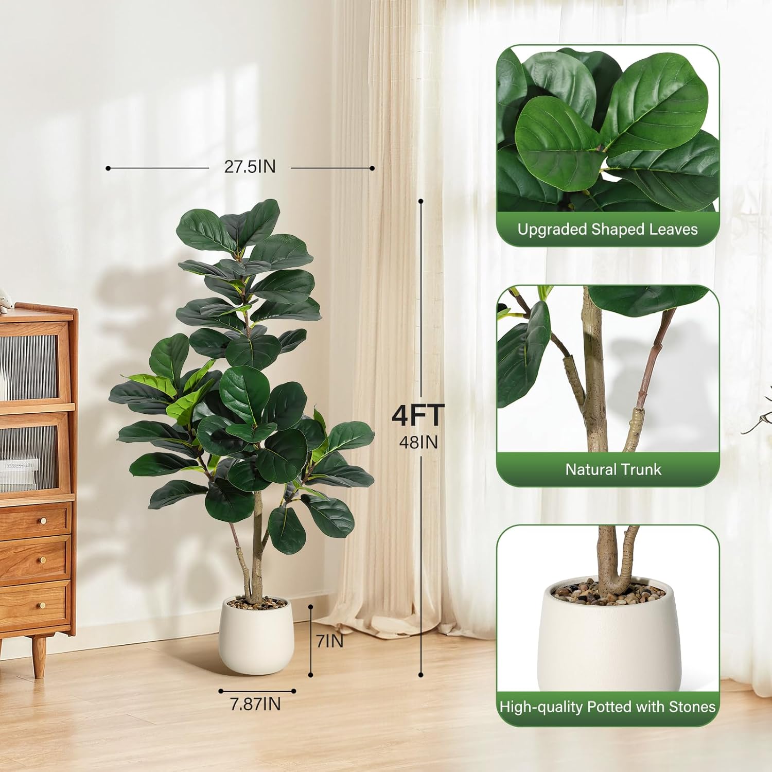 Fiddle Leaf Fig Tree Artificia - Ficus Lyrata Tree 评论和价格